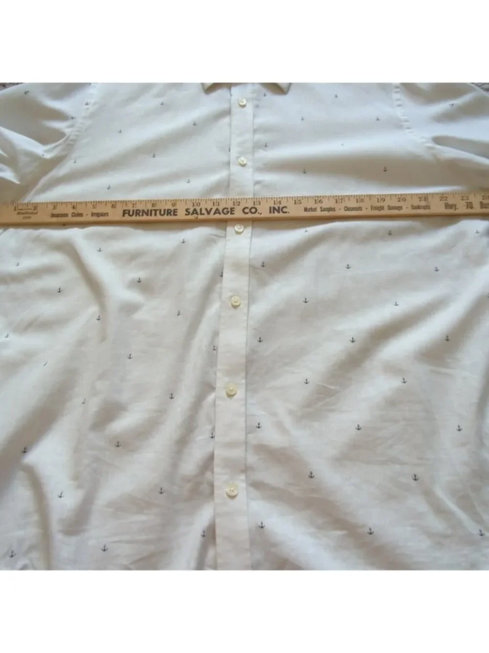 Banana Republic Mens M Linen Blend Button Down Shirt White w/ Blue Anchors-lpb4